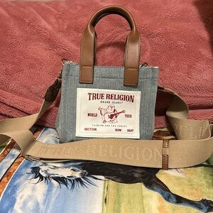 True Religion Denim and Leather Small Buddha Crossbody